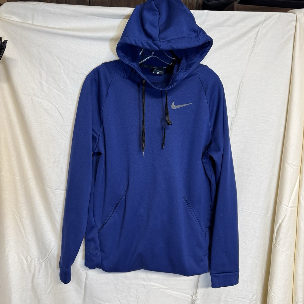 Nike Dri-Fit Therma Hoodie Mens Medium Dark Blue Pullover Sweatshirt